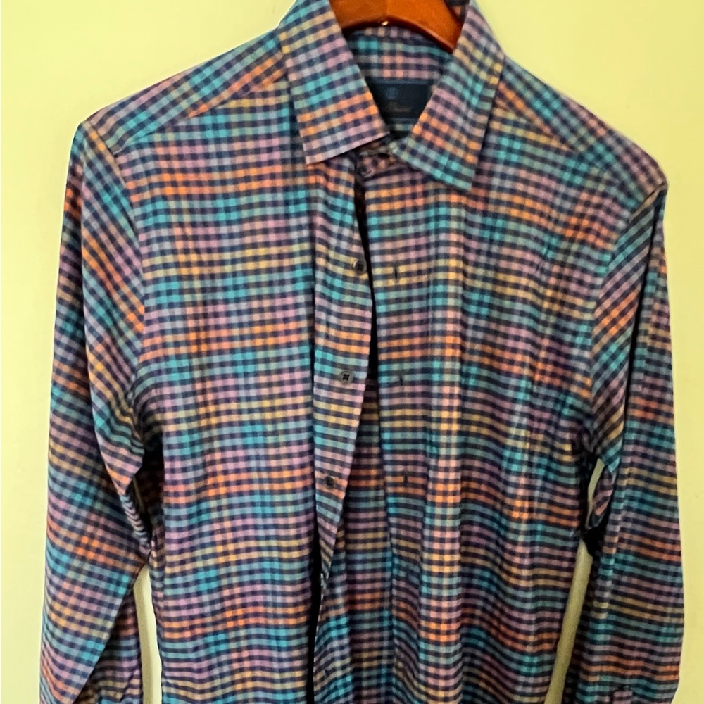 David Donahue Multicolor Plaid Casual Button Down Shirt